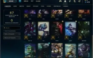 Conta unranked com 25 champs e 16 skins