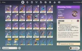 conta genshin kazuha, zhong li, diluc ar 50 com 1185 gemas