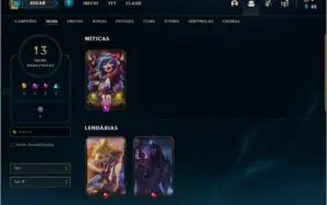 Conta LoL nivel 56 unranked com skins lendarias