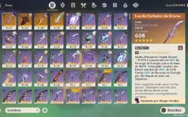 Conta Genshin Ar 56, 13 personagens  5 estrelas e 4 armas T5