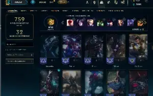 Unranked com TODOS os champs e 167 Skins + 1 Rara