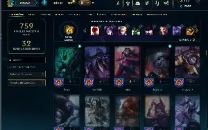 Unranked com TODOS os champs e 167 Skins + 1 Rara