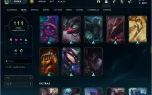 Conta unranked com 114 skins e 148 champs