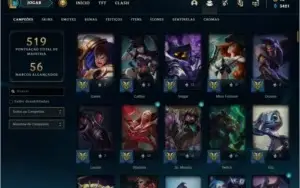 Conta unranked com 114 skins e 148 champs