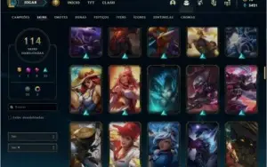 Conta unranked com 114 skins e 148 champs
