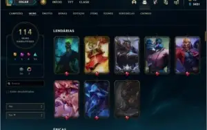 Conta unranked com 114 skins e 148 champs