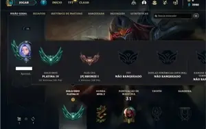 Conta Platina 4 com 30 Champs e 5 Skins + 1 Fragmento
