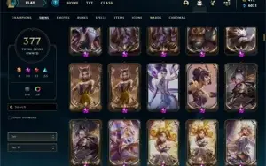 Conta LoL Lvl 476 - 377 skins (19 prestigios) 400k+ de lux