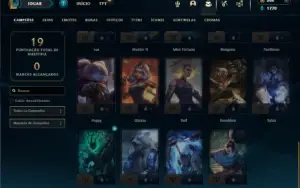 Unranked lv 26 com 35 Champs e 15 Skins + 3 Fragmentos