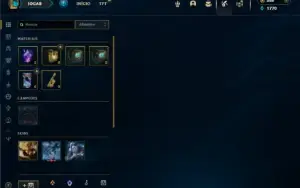 Unranked lv 26 com 35 Champs e 15 Skins + 3 Fragmentos