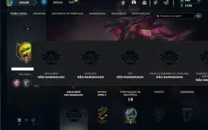 Unranked lv 26 com 35 Champs e 15 Skins + 3 Fragmentos