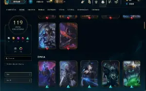 Platina com TODOS os champs e 119 Skins ( MID / TOP )