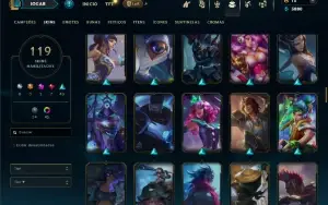 Platina com TODOS os champs e 119 Skins ( MID / TOP )