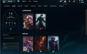 Conta unranked com 30 Champs e 14 Skins