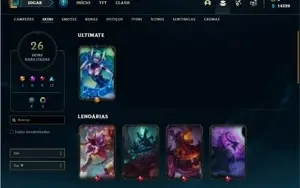 Conta Unranked com 41 Champs e 26 Skins + 2 Fragmentos