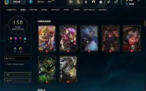 Prata 1 com TODOS os champs e 150 Skins ( MID / ADC / JG )