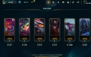 CONTA UNRANKED C SKIN DA KAYLE/SETT/RENEK/PANTHEON/RYZE/NUNU