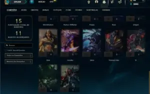 Unranked com 32 Champs e 14 Skins + 3 Fragmentos