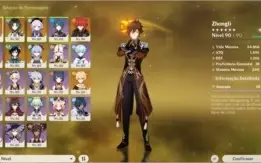 Conta Genshin impact zhong,xiao, ganyu, Venti,  Kiki e diluc