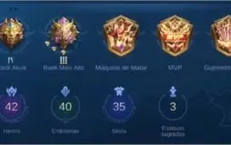 Conta com 42 herois e 35 skins 2 epicas valor gasto +R$ 400