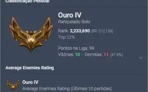 CONTA LOL GOLD 4 MMR BOM COM 21 SKINS