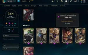 Platina 1 com 150 Champs e 264 Skins + 6 Prestigios