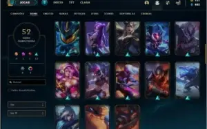 Conta prata 1 com 116 champs, 51 skins e 500 RP