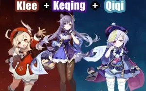Conta Genshin Impact AR 7 com Klee, Keqing e Qiqi