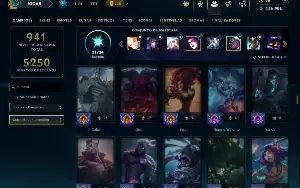 Prata 3 com TODOS os champs e 216 Skins ( Nivel 1166 )