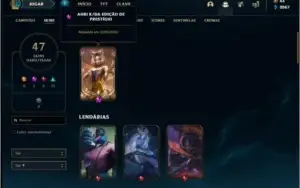 Conta prata 4 com 84 champs, 47 skin e Ahri Edição Prestigio