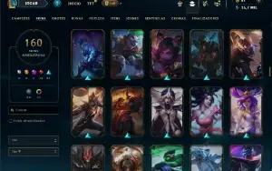 Ferro 1 com TODOS os Champs e 160 Skins ( Nivel 419 )