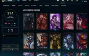 CONTA LOL QUASE 300 SKINS, 200 ICONES, PLATINA 4