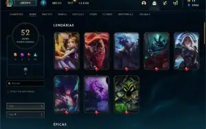 Conta Com 52 Skins e Quase Todos os Campeões