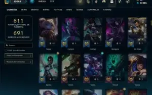 Platina 4 com TODOS os champs e 276 Skins + 110 Cromas