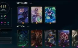 Conta challenger, full champs, 418 skins, 5 skins de gema