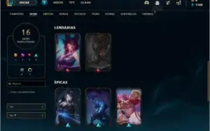 Conta unranked ( ex platina ) com 16 skins e 38 champs