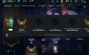 Ouro 4 com 125 Champs e 73 Skins + 5 Vitoriosas