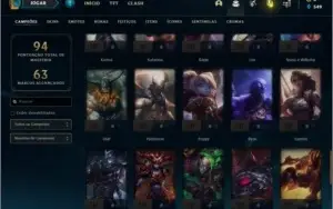 Conta ouro 3 com 18 skins e 57 champs