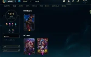 Conta platina 3 com 181 skins e TODOS os champs ( MAIN SUP )