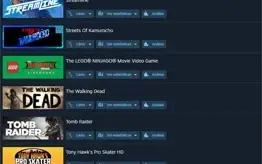 Steam com 63 jogos, como Tomb Raider, Tony Hawks, F1 2018 ..