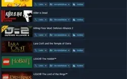 Steam com 63 jogos, como Tomb Raider, Tony Hawks, F1 2018 ..