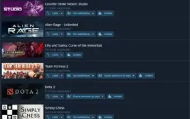 Steam com 63 jogos, como Tomb Raider, Tony Hawks, F1 2018 ..