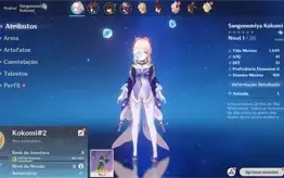 Contas Genshin Impact AR 5 e 7 com Sangonomiya Kokomi