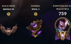 Conta LOL nivel 645 bronze 3 com 350 skins