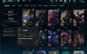 Platina 3 com 135 Champs e 143 Skins + 550k de Yasuo