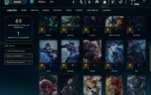 Mestre com 35 Champs e 3 Skins + 2 Fragmentos