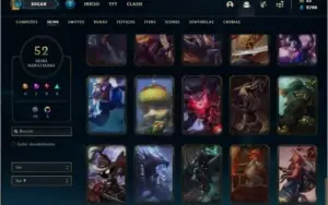 Conta bronze 3 com 106 champs e 52 skins