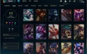Conta bronze 3 com 106 champs e 52 skins