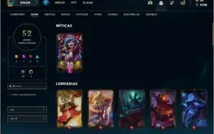 Conta bronze 3 com 106 champs e 52 skins