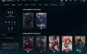 CONTA LEAGUE OF LEGENDS 223 SKINS VARIAS RARAS